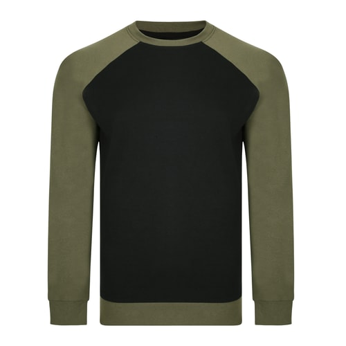 Bigdude Raglan Contrast Crew Neck Sweatshirt Black/Khaki